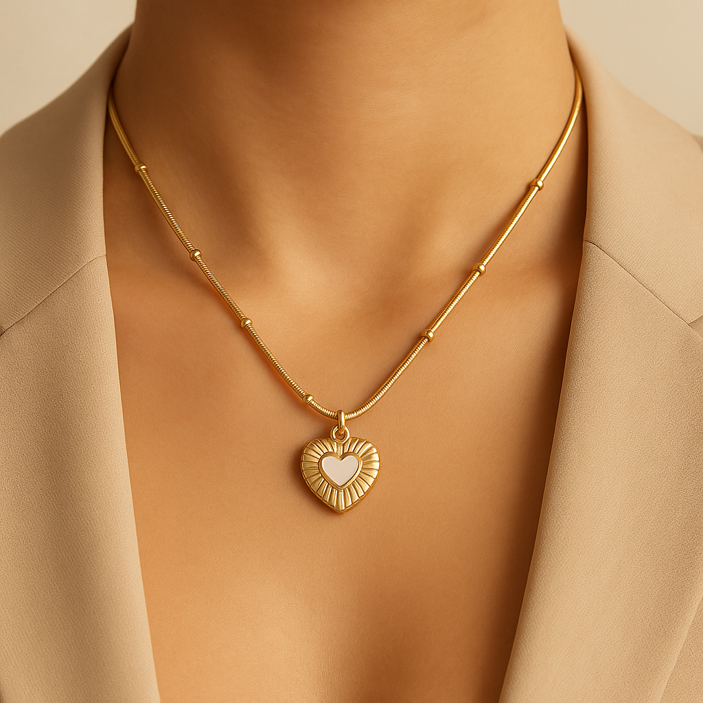 Opaline White Heart Chain Pendant