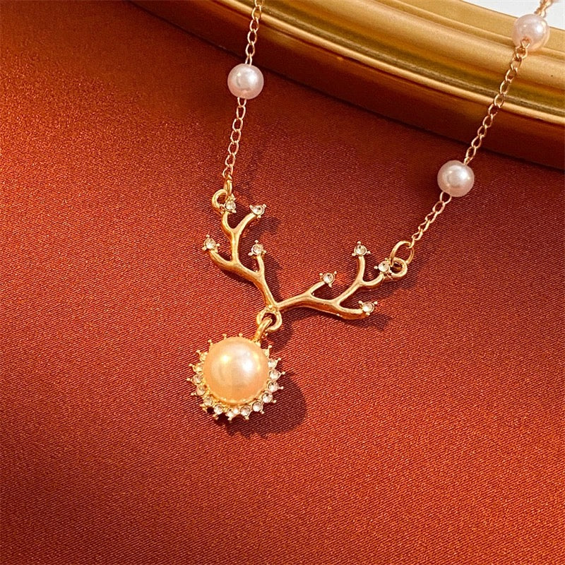 Antler Pearl Gold Drop Necklace