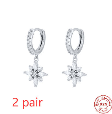 Gardenia S925 Sterling Silver Diamond Snowflake Pendant Earrings