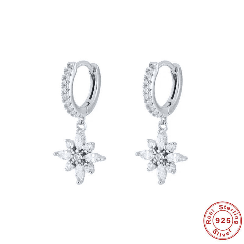 Gardenia S925 Sterling Silver Diamond Snowflake Pendant Earrings