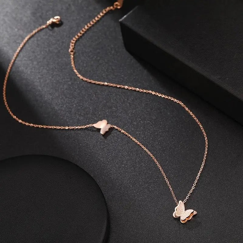 Classic butterfly Stainless Steel Rose Gold chain pendant