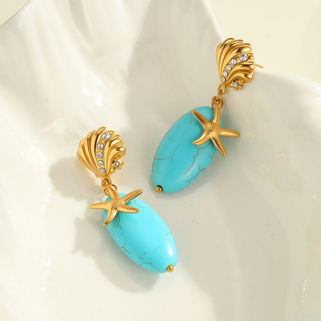 Natural Turquoise Stone Drop Earrings