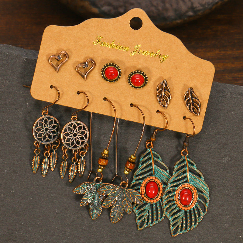 Bohemian Ethnic Exquisite Water Drop Leaves Lovely Electroplated Beaded Earrings