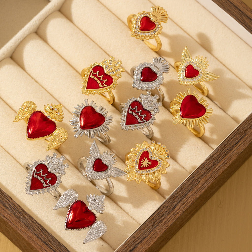 Red Heart-Shaped Oil-Drip Wing Rings