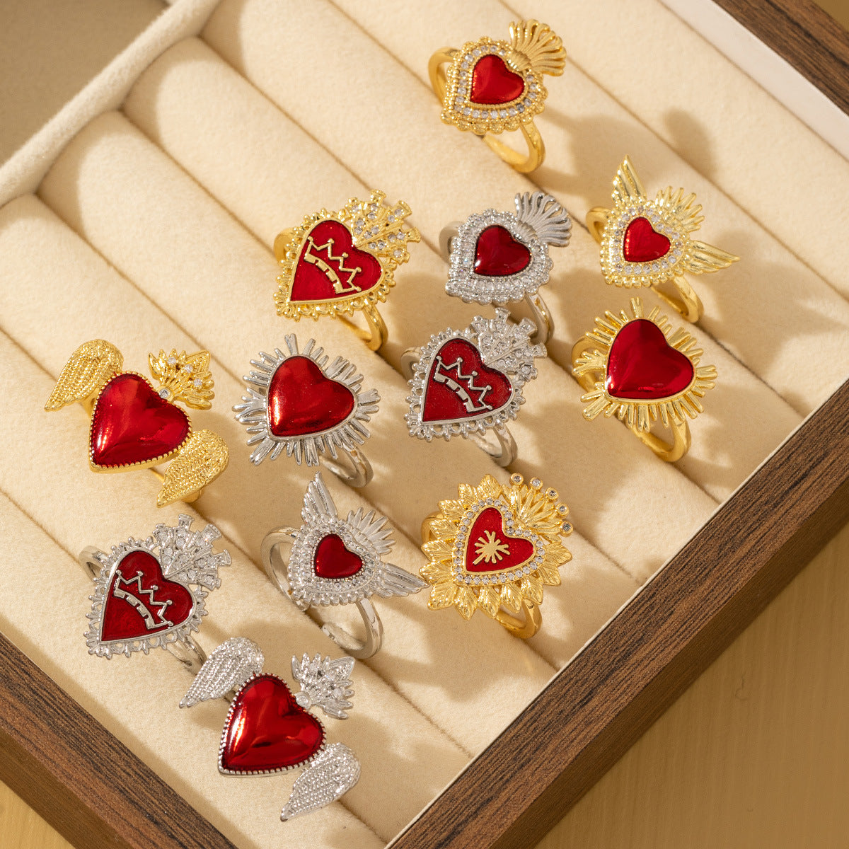 Red Heart-Shaped Oil-Drip Wing Rings