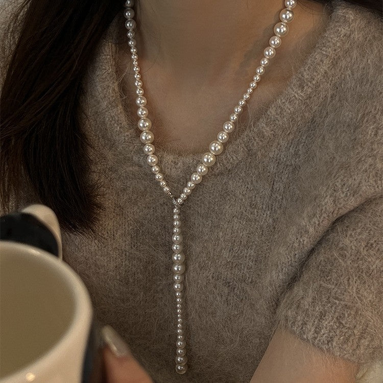 Minimal Light-Luxe Pearl Lariat Necklace