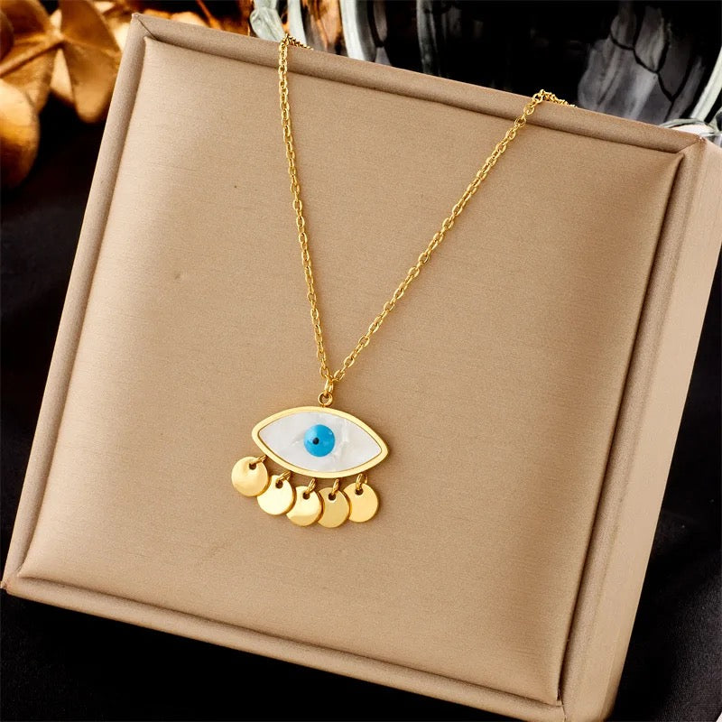 Blue Shell Evil Eye Necklace