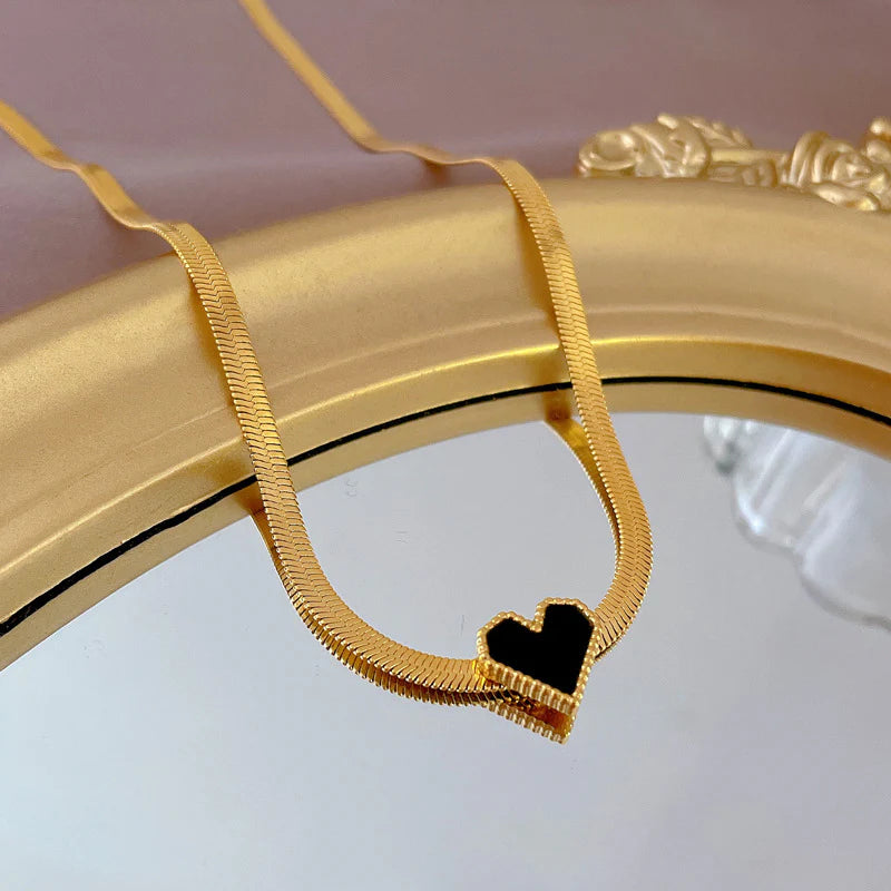 Midnight Heart Snake Chain Heart Stainless Steel Neckalce