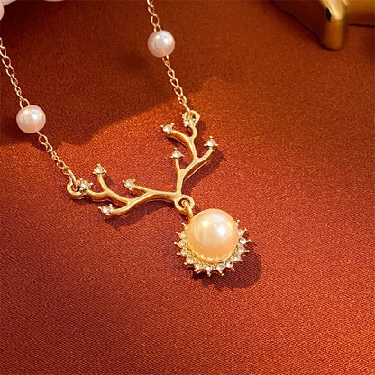 Antler Pearl Gold Drop Necklace