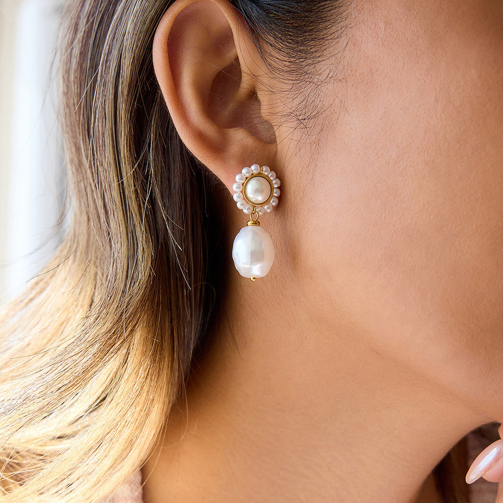 Lightweight Stainless Steel Pearl Stud Earrings