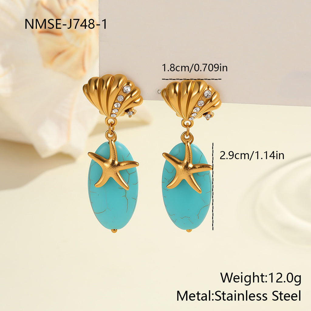 Natural Turquoise Stone Drop Earrings