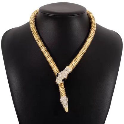 Serpent Spell: Studded Snake Choker Necklace (Gold)