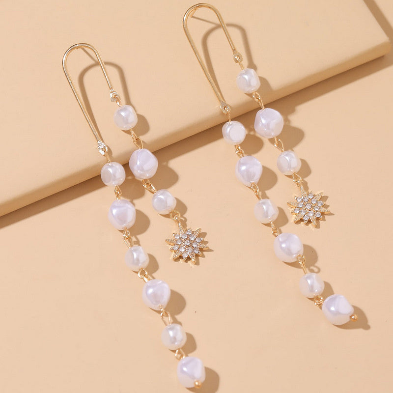 Glacia American Style Long Tassel Pearl Chain Earrings