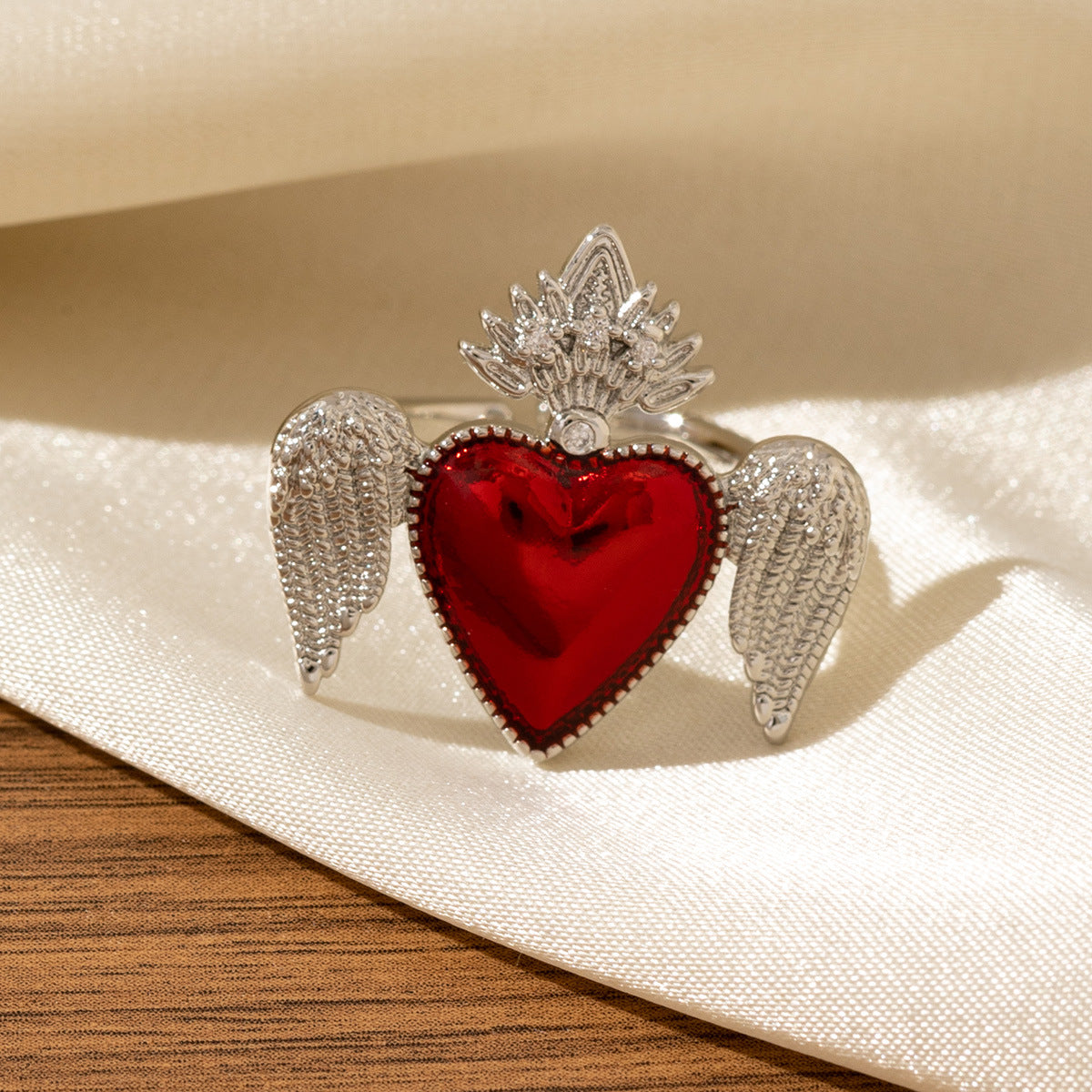 Red Heart-Shaped Oil-Drip Wing Rings