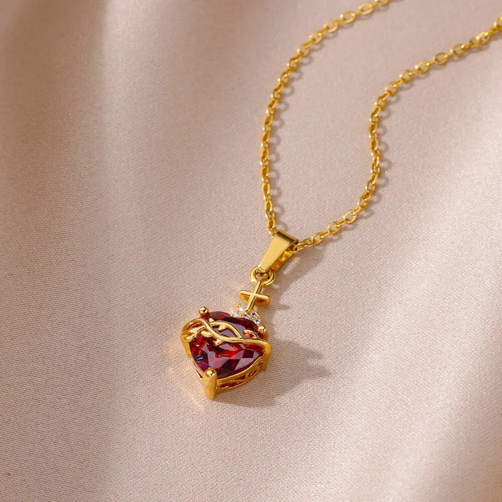 Crimson Cross Heart Necklace