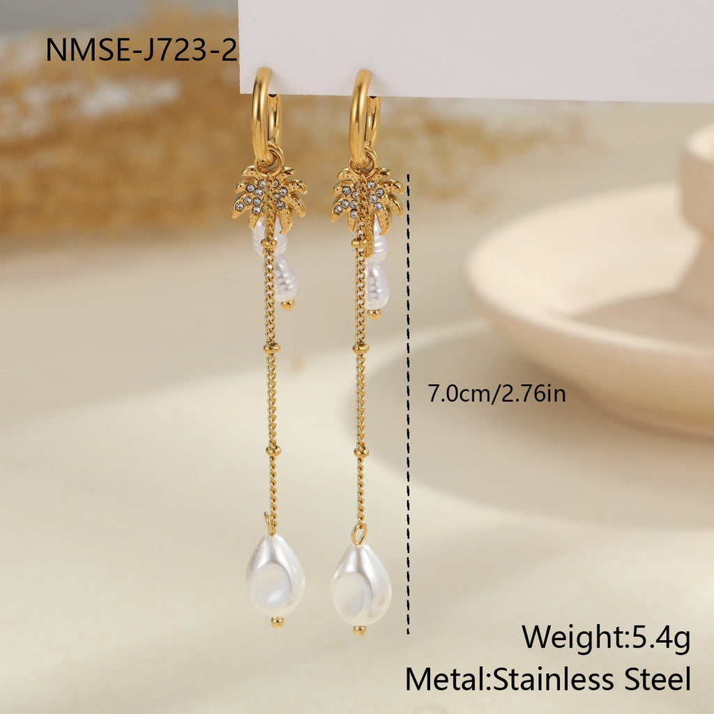 Long Tassel Pearl Earrings in Stainless Steel