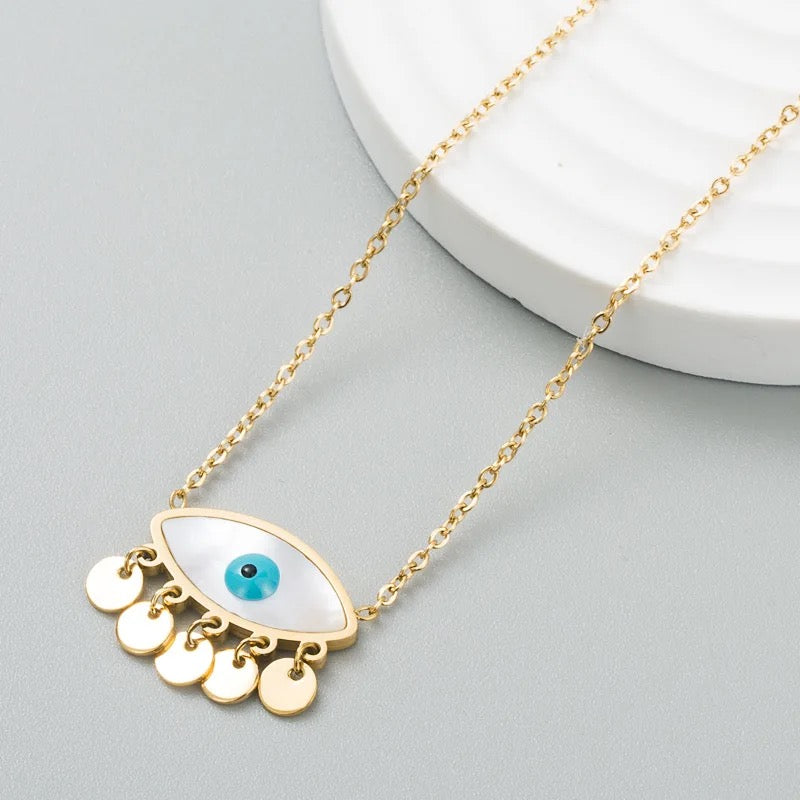 Blue Shell Evil Eye Necklace