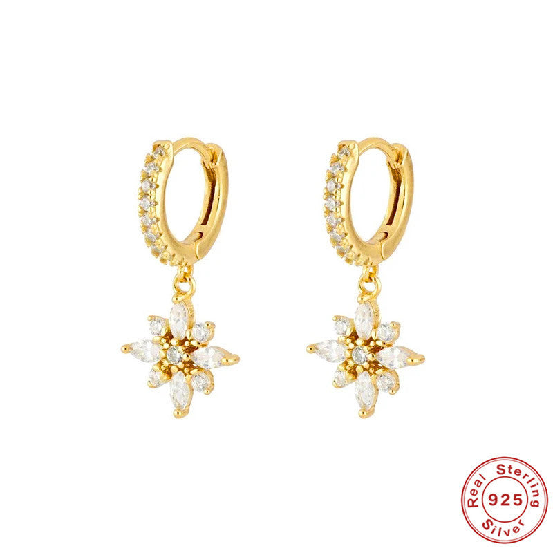Gardenia S925 Sterling Silver Diamond Snowflake Pendant Earrings