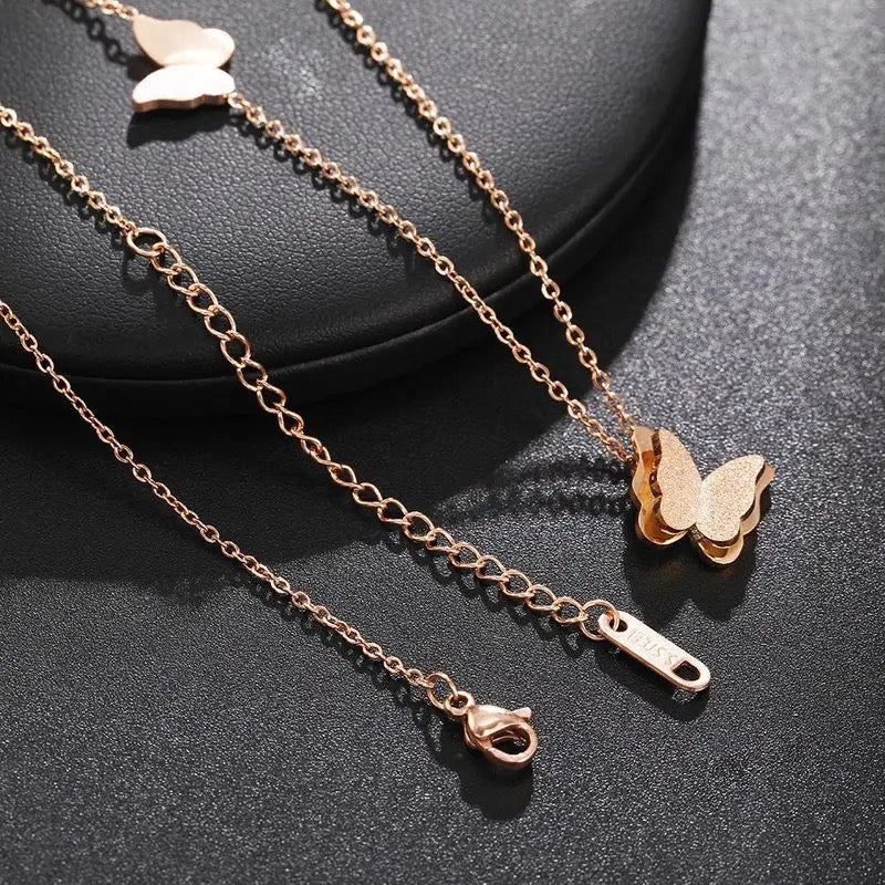 Classic butterfly Stainless Steel Rose Gold chain pendant