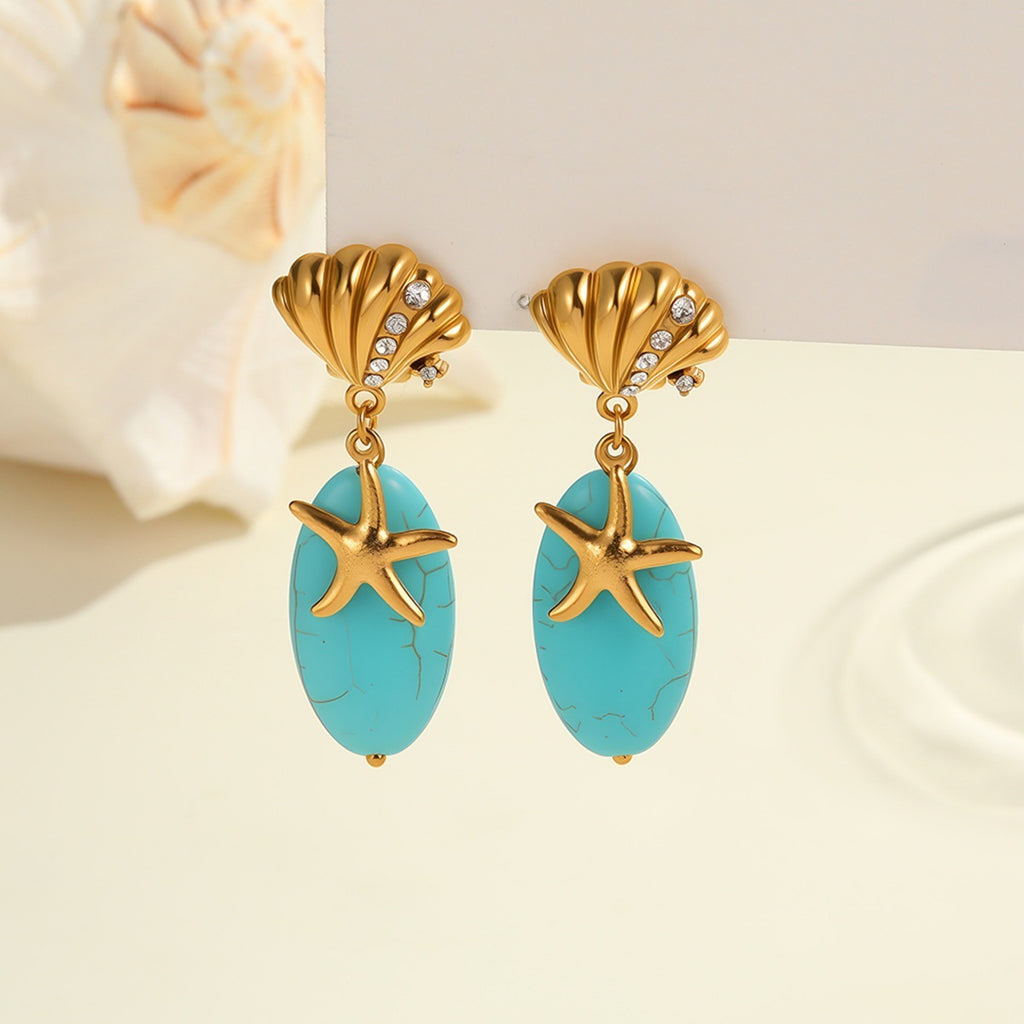 Natural Turquoise Stone Drop Earrings