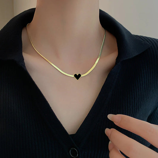 Midnight Heart Snake Chain Heart Stainless Steel Neckalce