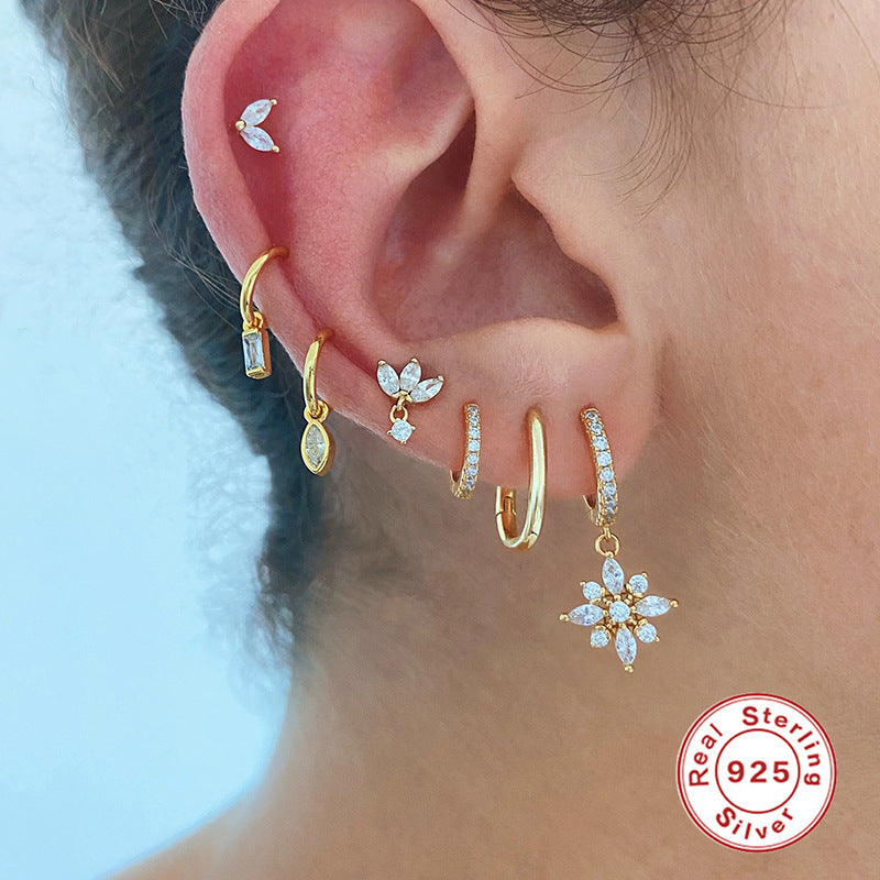 Gardenia S925 Sterling Silver Diamond Snowflake Pendant Earrings
