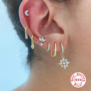 Gardenia S925 Sterling Silver Diamond Snowflake Pendant Earrings
