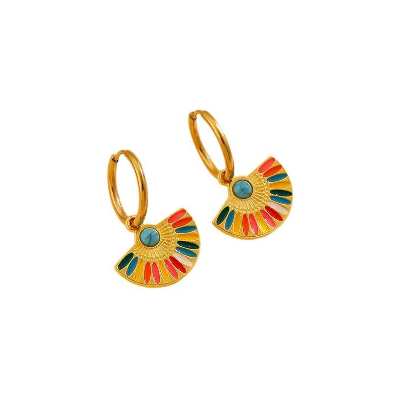 Oil Dripping Color Fan-shaped Circle Stitch Earrings