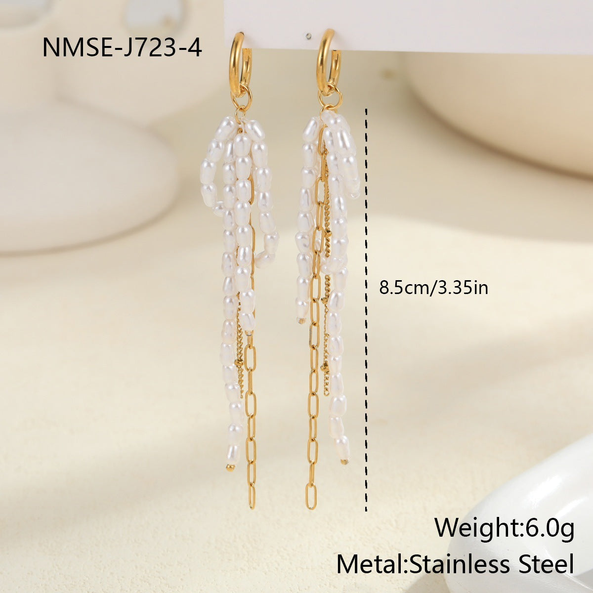 Long Tassel Pearl Earrings in Stainless Steel
