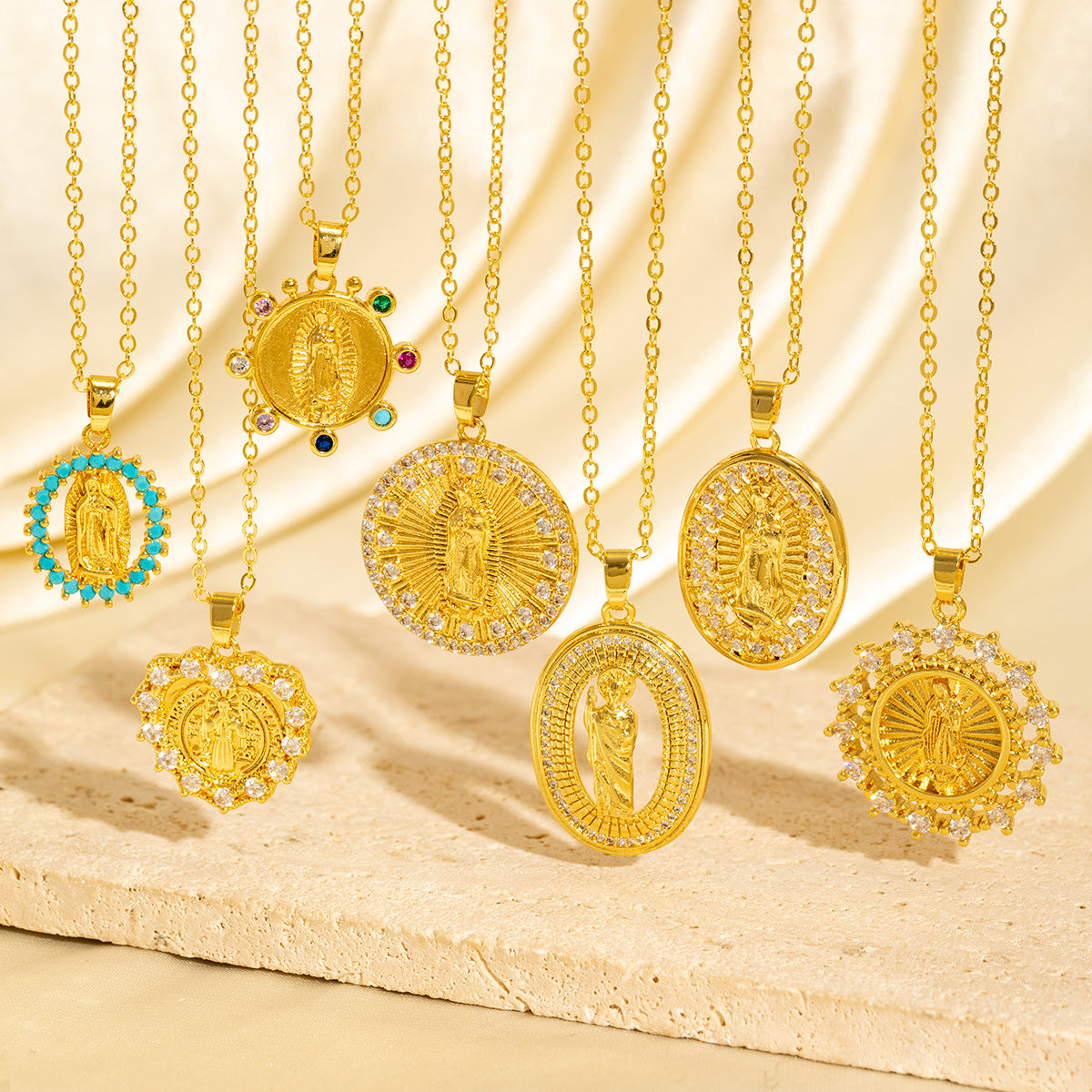 European Madonna Statue Necklaces