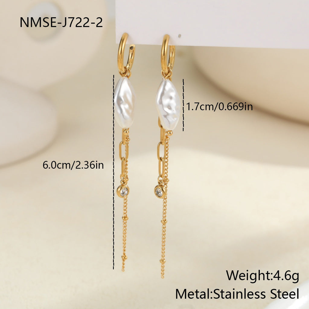 Long Tassel Pearl Earrings in Stainless Steel