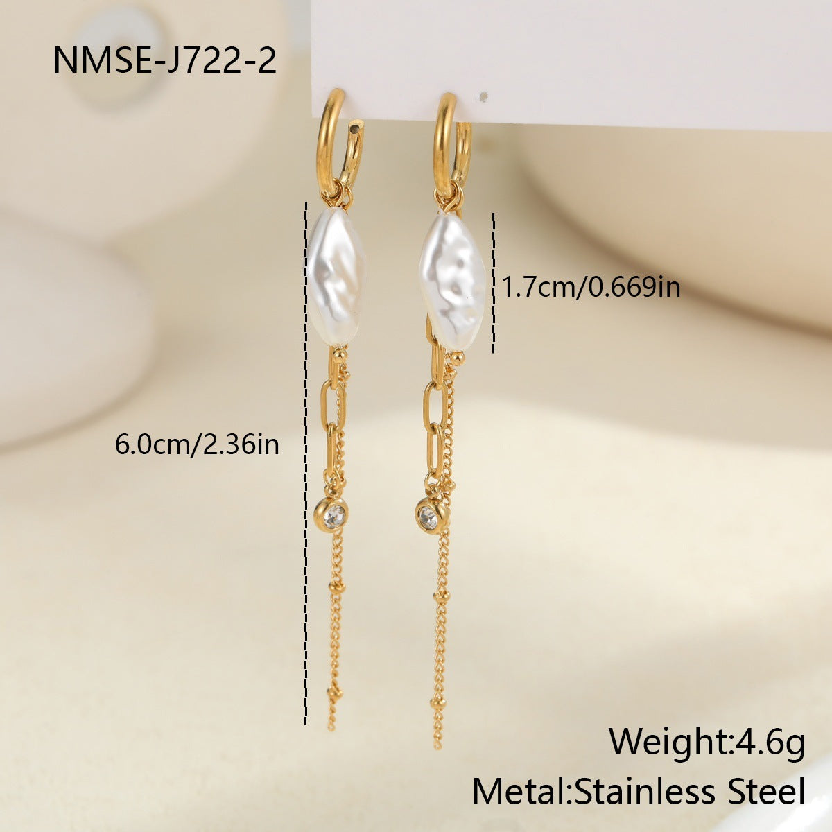 Long Tassel Pearl Earrings in Stainless Steel