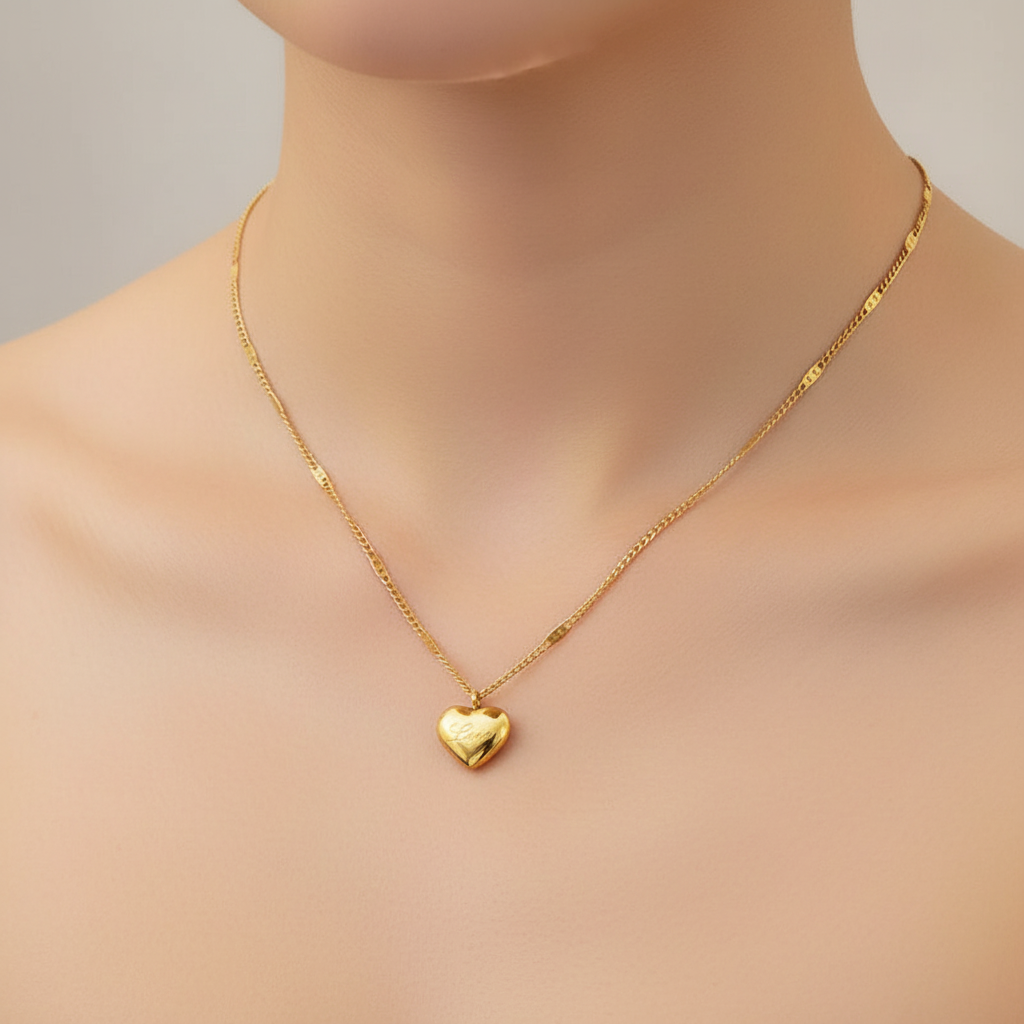Golden Heartline Stainless Steel Gold Chain Heart Pendant