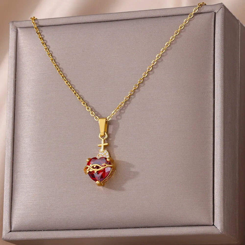Crimson Cross Heart Necklace