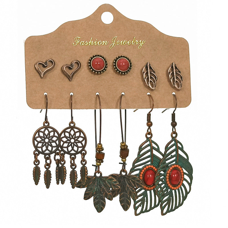 Bohemian Ethnic Exquisite Water Drop Leaves Lovely Electroplated Beaded Earrings