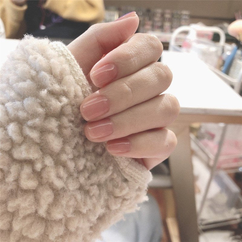 Jelly powder Korean short acrylic press on nails