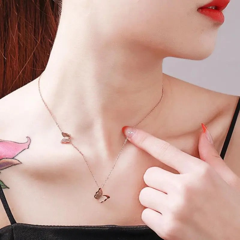 Classic butterfly Stainless Steel Rose Gold chain pendant