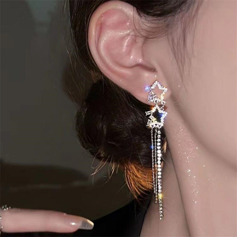 Aqua Drop Tassel Earrings