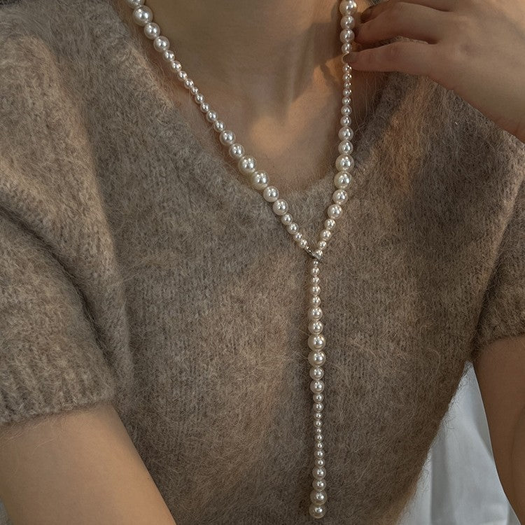 Minimal Light-Luxe Pearl Lariat Necklace