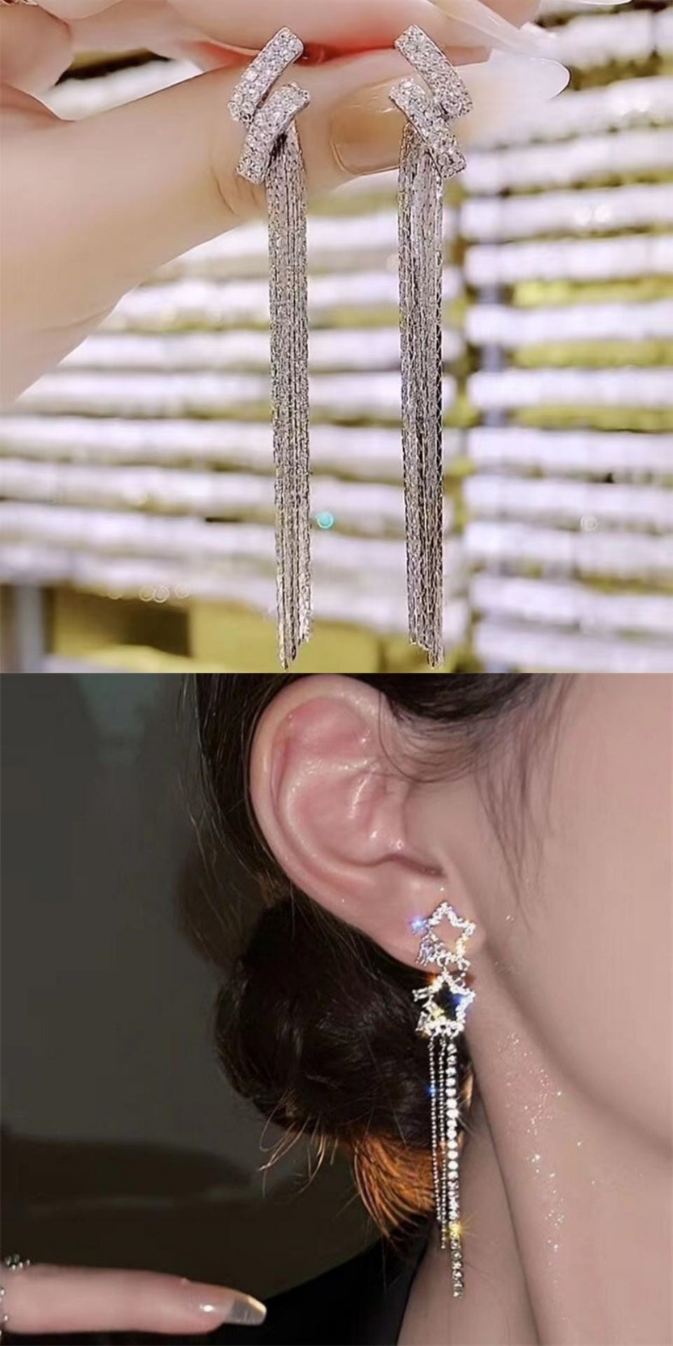 Aqua Drop Tassel Earrings