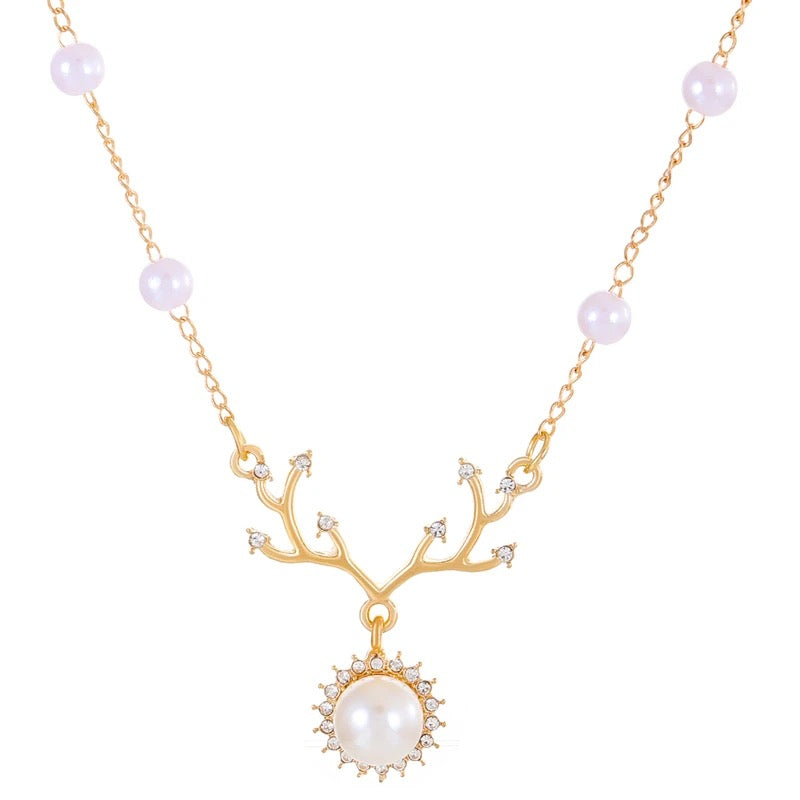 Antler Pearl Gold Drop Necklace