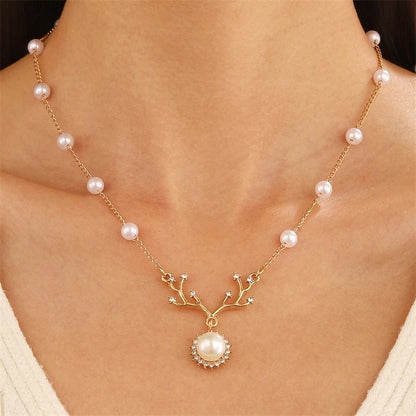Antler Pearl Gold Drop Necklace