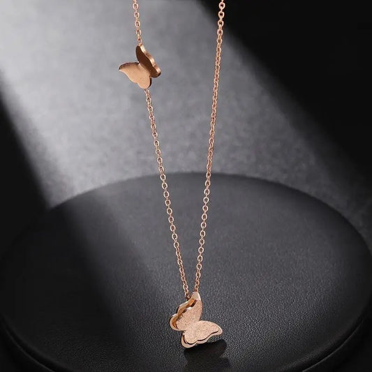 Classic butterfly Stainless Steel Rose Gold chain pendant