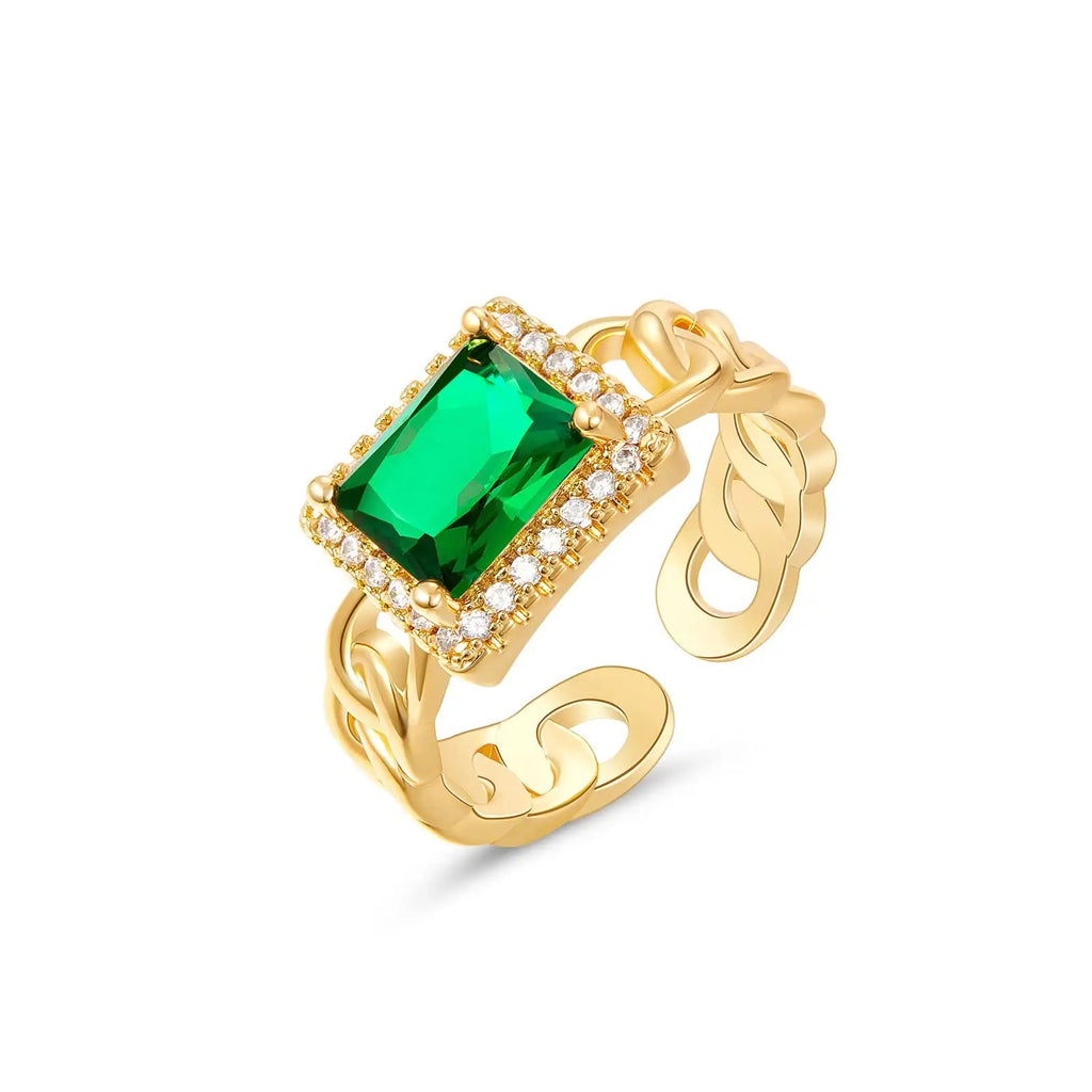 Emerald Adjustable Ring square green