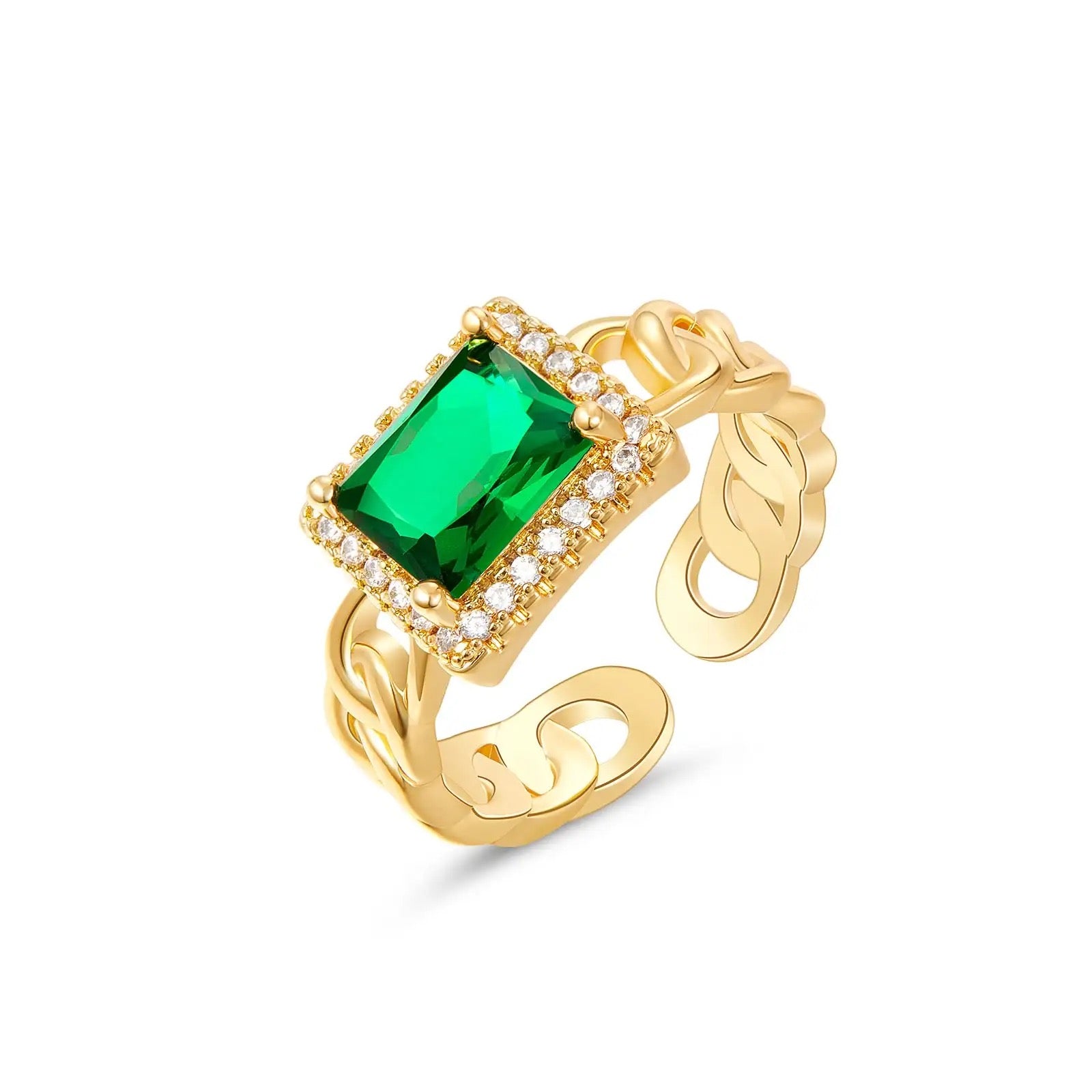 Emerald Adjustable Ring square green