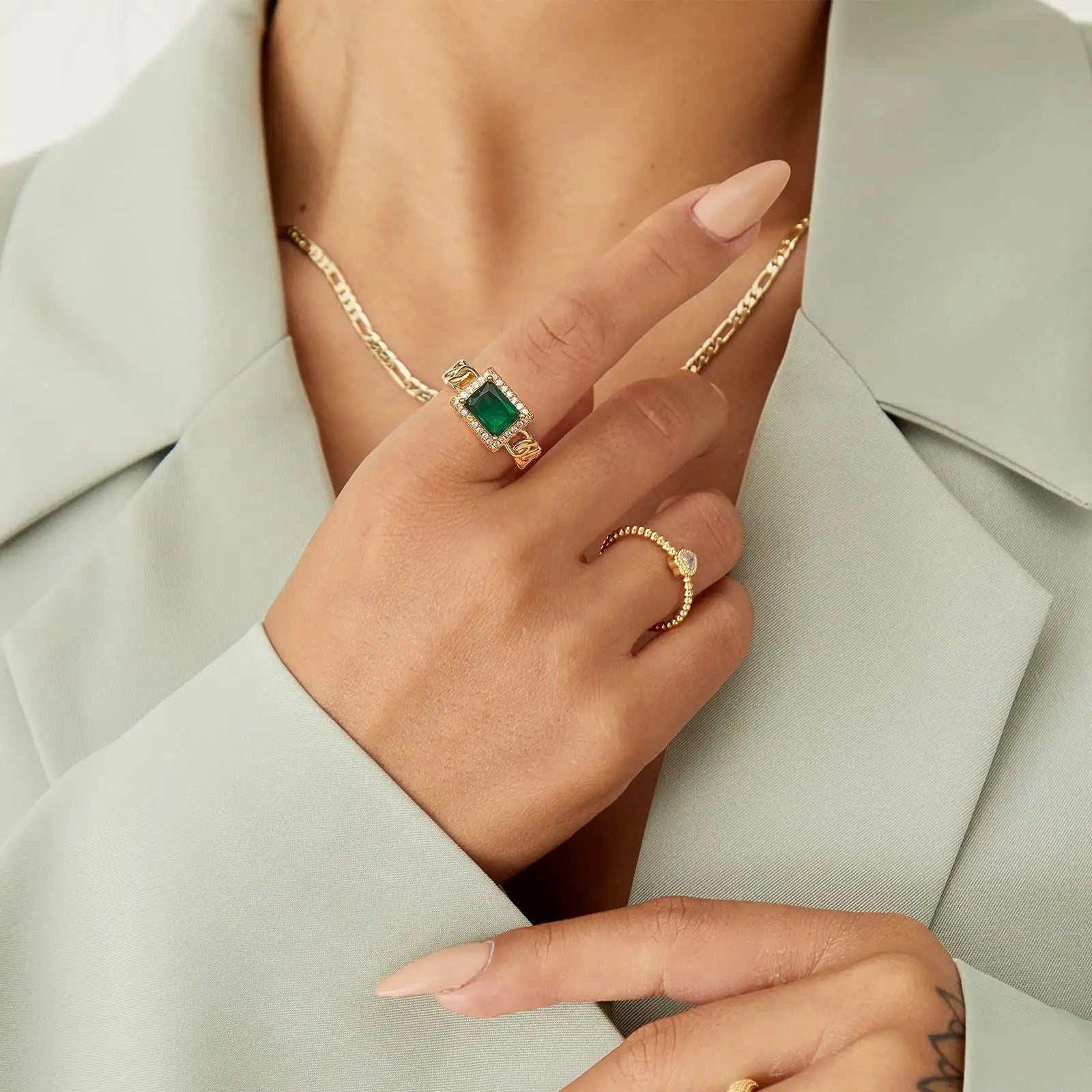 Emerald Adjustable Ring square green