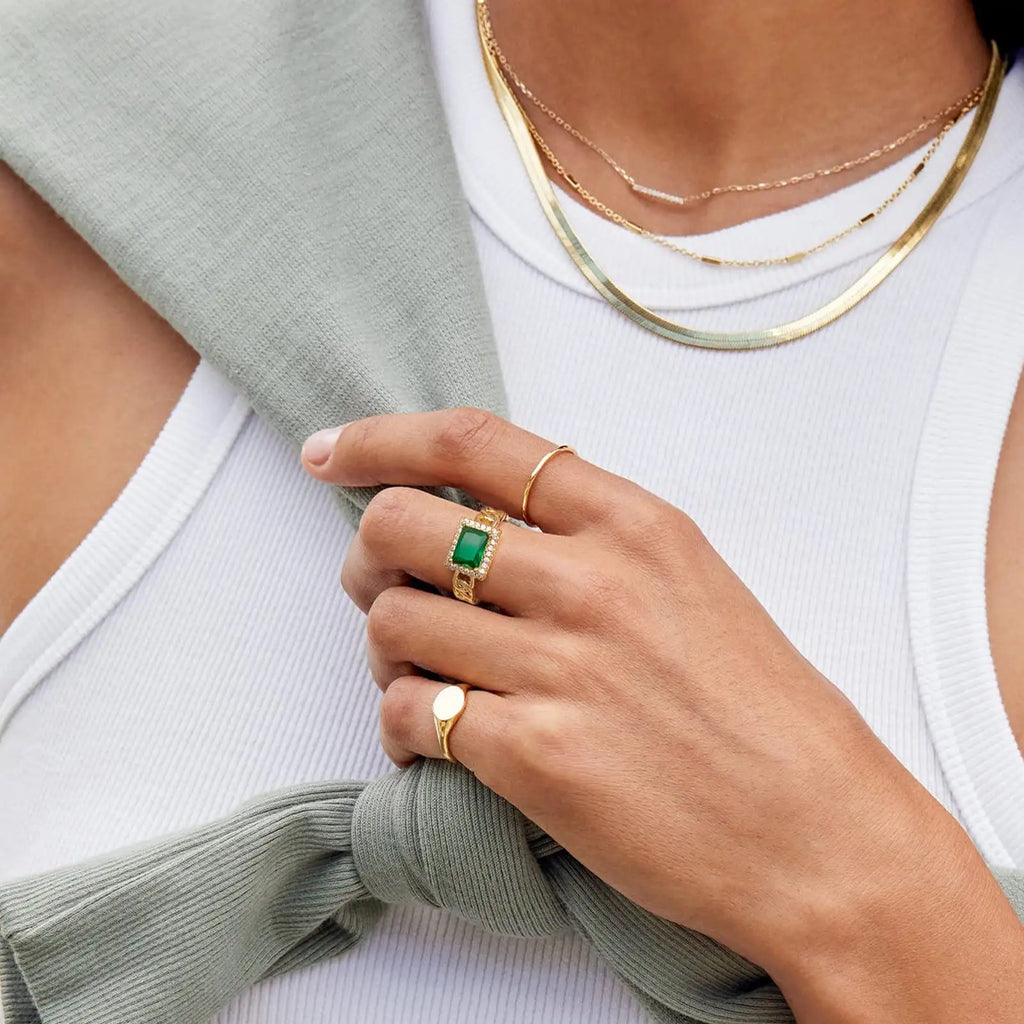 Emerald Adjustable Ring square green