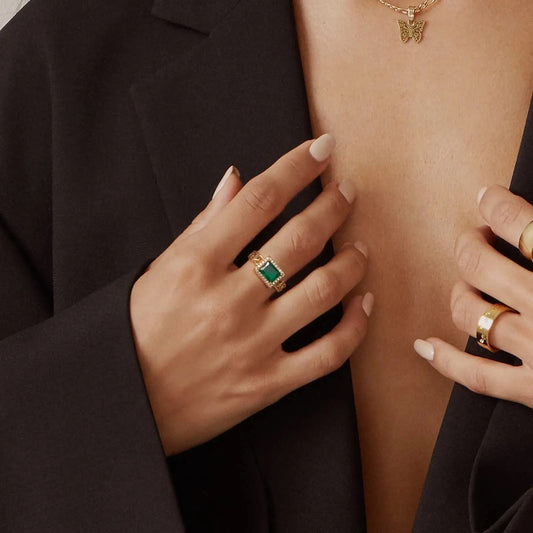Emerald Adjustable Ring square green