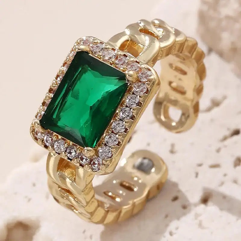 Emerald Adjustable Ring square green