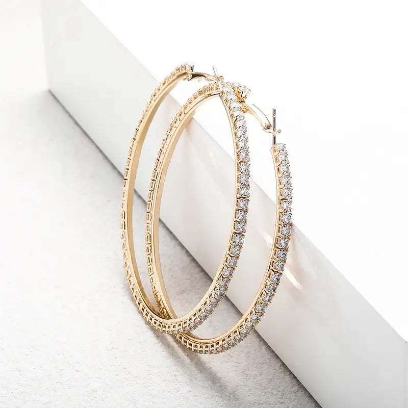 Big hoop baguette Earrings with rhinestones